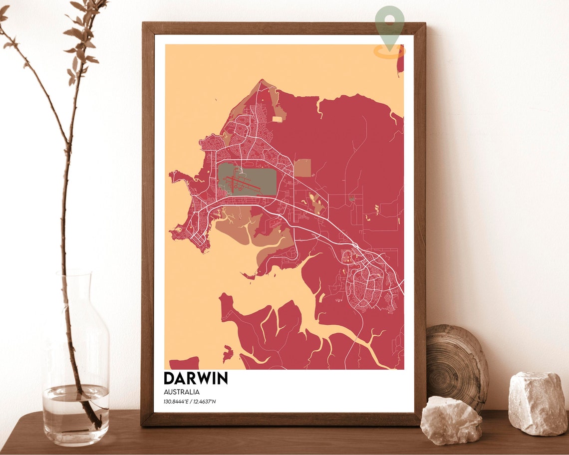 Darwin Australia Teal Orange Harbor Modern City Map Art Poster - Image 3
