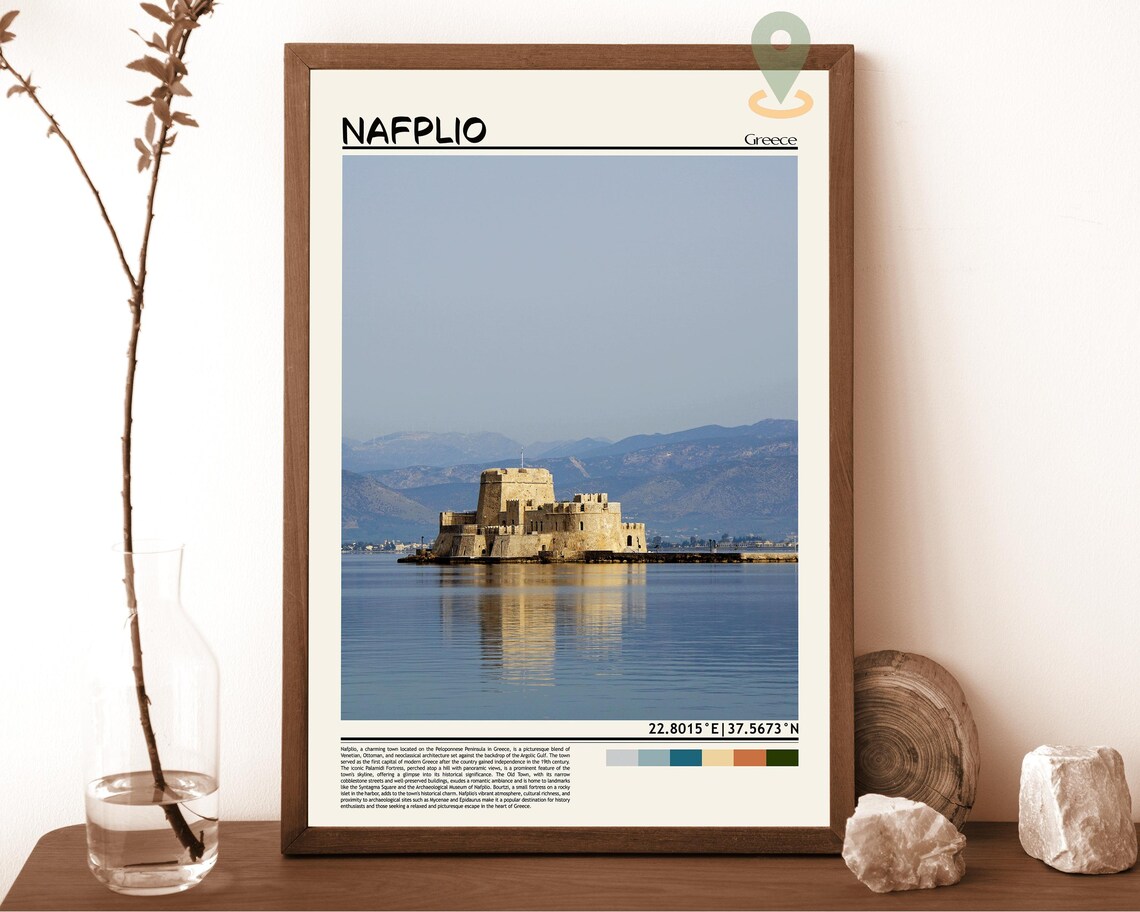 Nafplio Greece Sea Fortress Bourtzi Castle Harbor Photo Poster