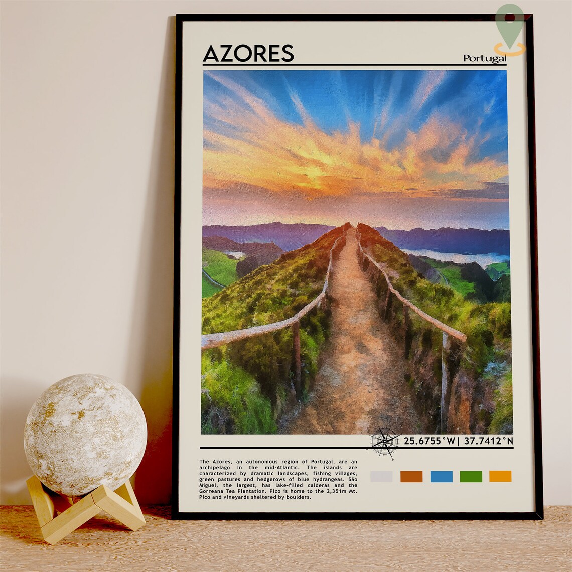 Azores Portugal Sunset Crater Lakes Volcanic Vista Travel Poster - Image 3