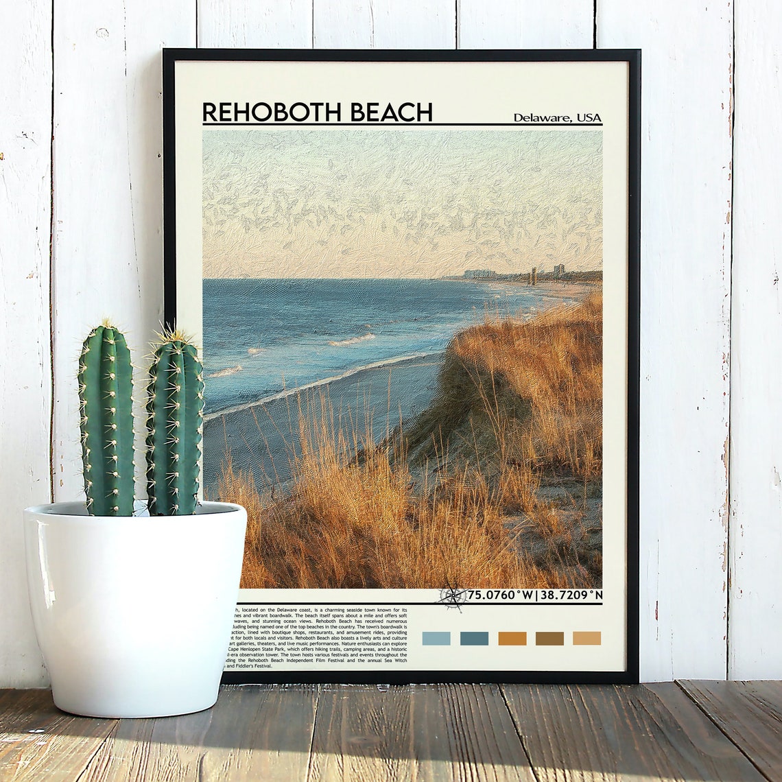 Rehoboth Beach Delaware Dunes Golden Shore Ocean Coordinate Poster - Image 3