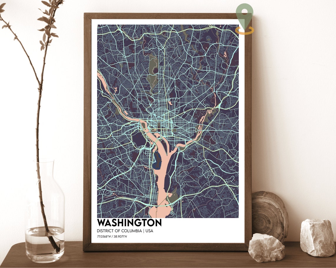 Washington DC Navy Gold Modern Capital City Map Decor Poster - Image 6