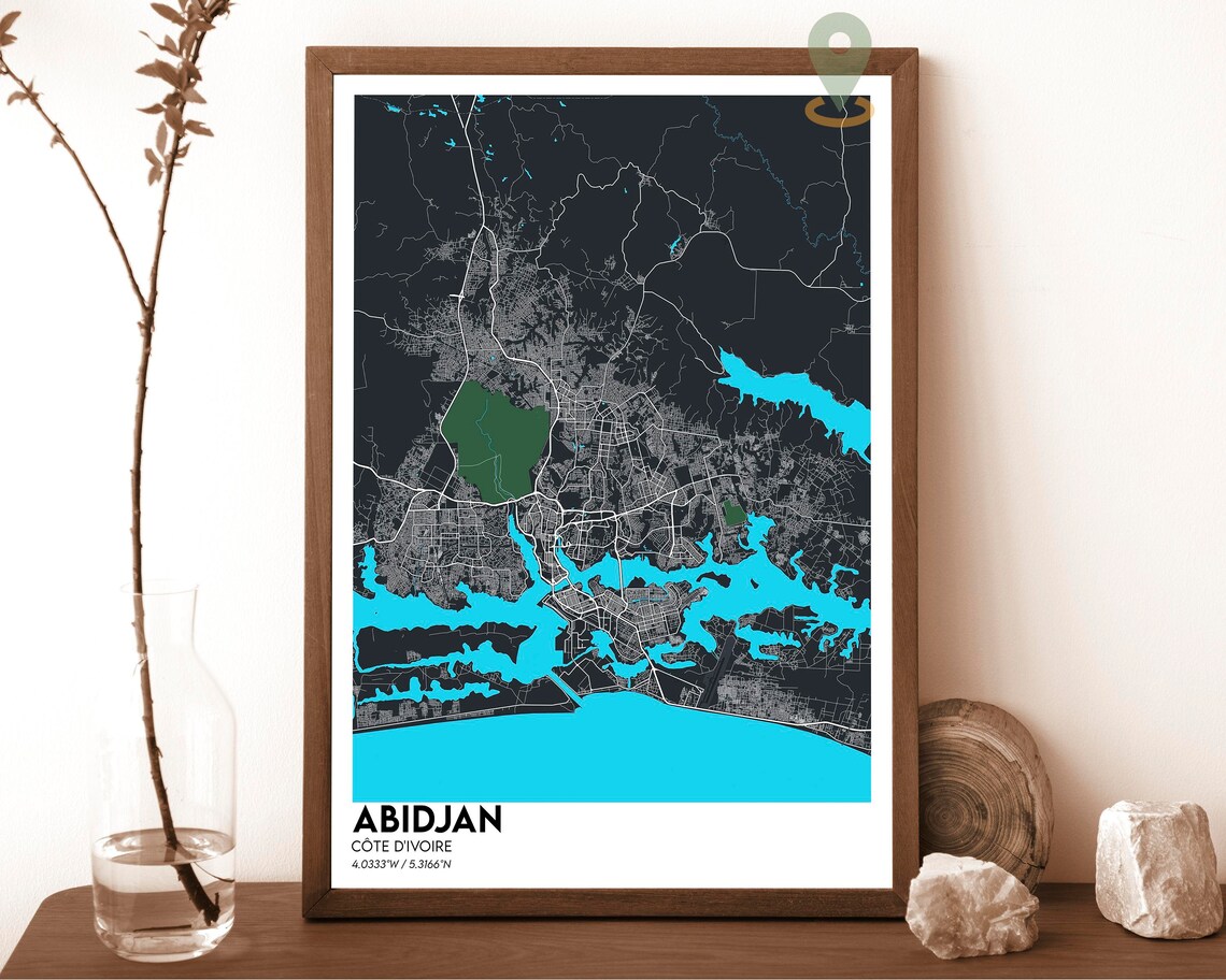 Abidjan Ivory Coast Modern City Map Poster Navy Gold Style Art - Image 2