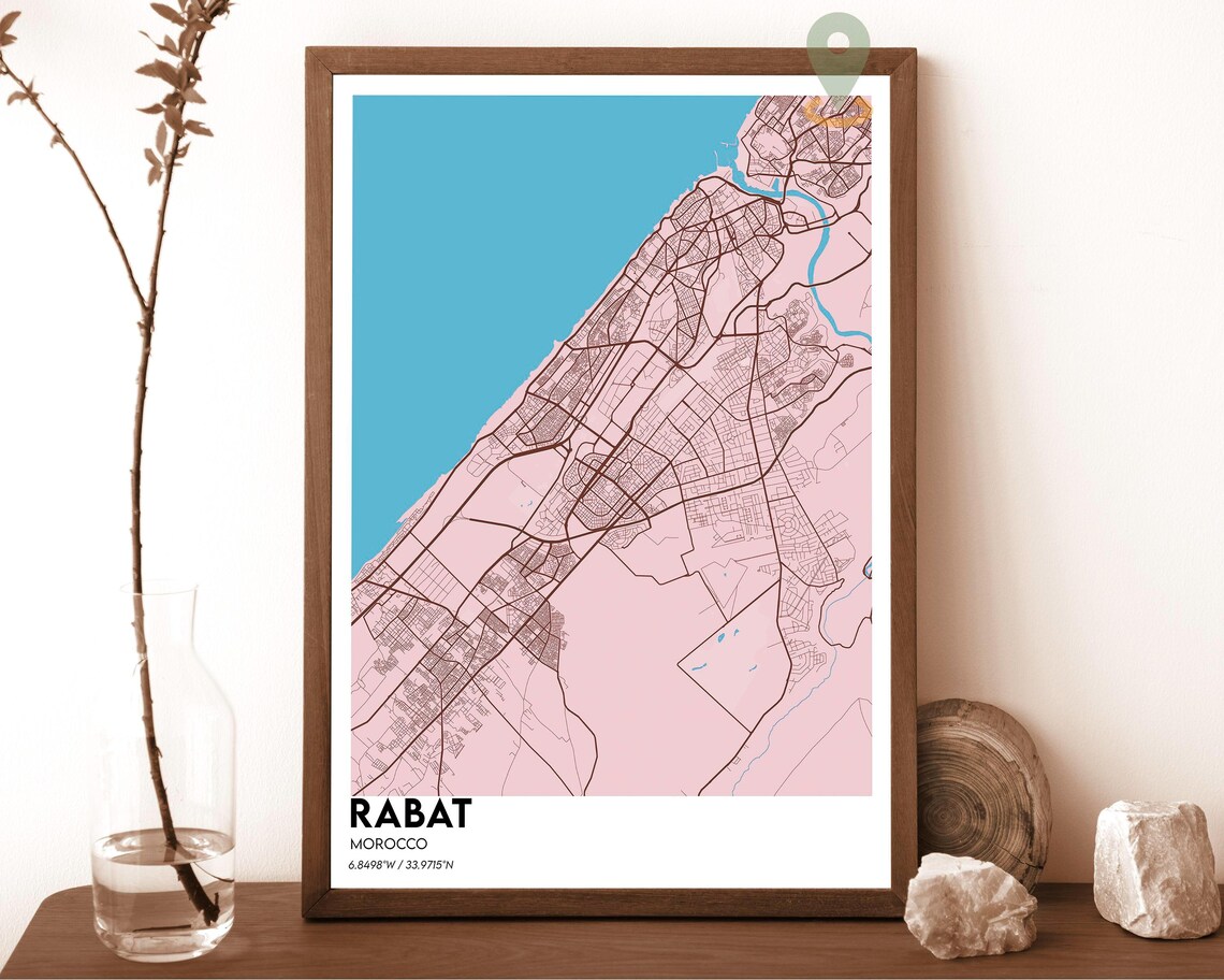 Rabat Morocco Navy and Gold Street Map Minimalist City Poster - Image 2