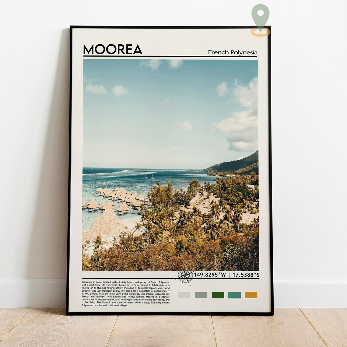 Moorea French Polynesia Overwater Bungalows Lagoon Tropical Poster - Image 5
