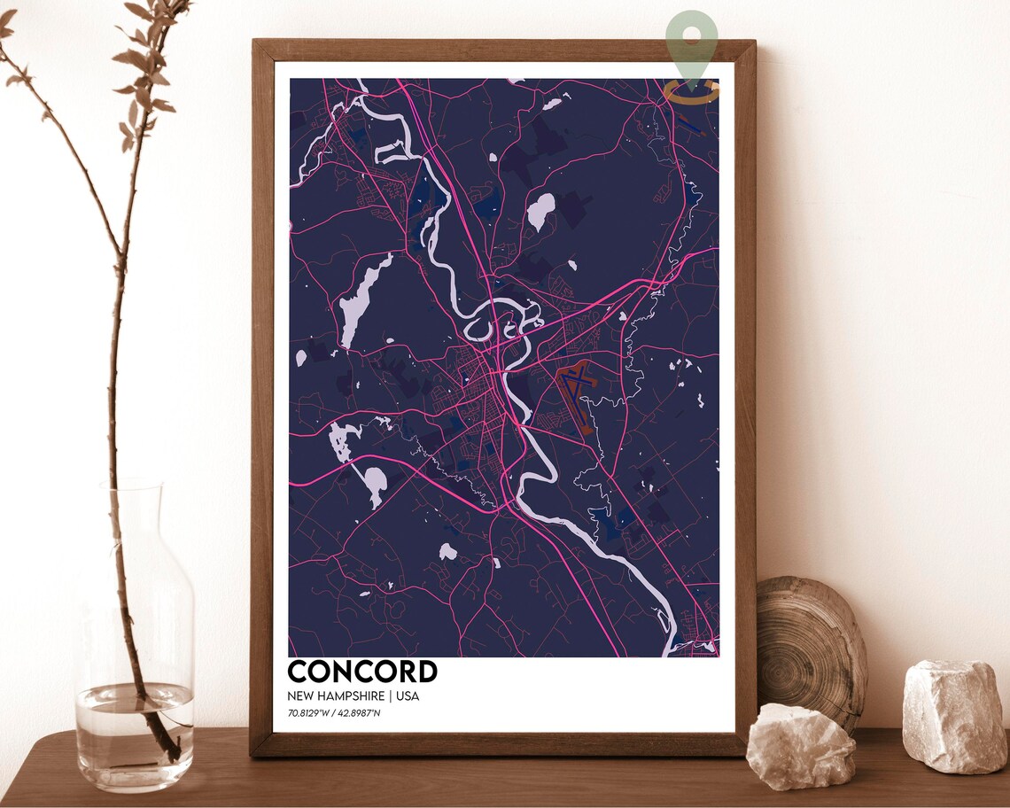 Concord New Hampshire Dark Green Capital City Map Art Poster - Image 2
