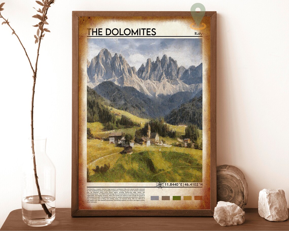 The Dolomites Italy Jagged Alpine Peaks Village Valley Travel Poster - Image 6