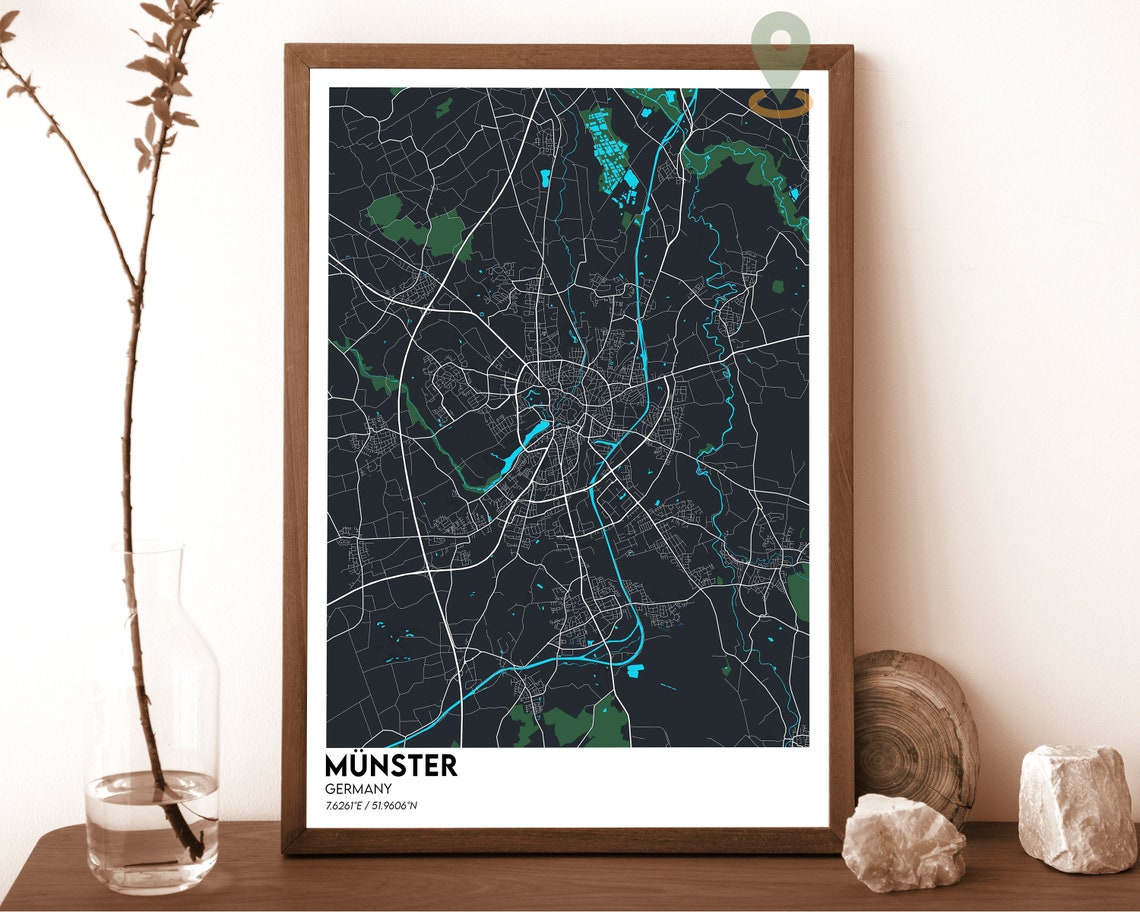Münster Germany Dark Blue Modern City District Street Map Poster - Image 6