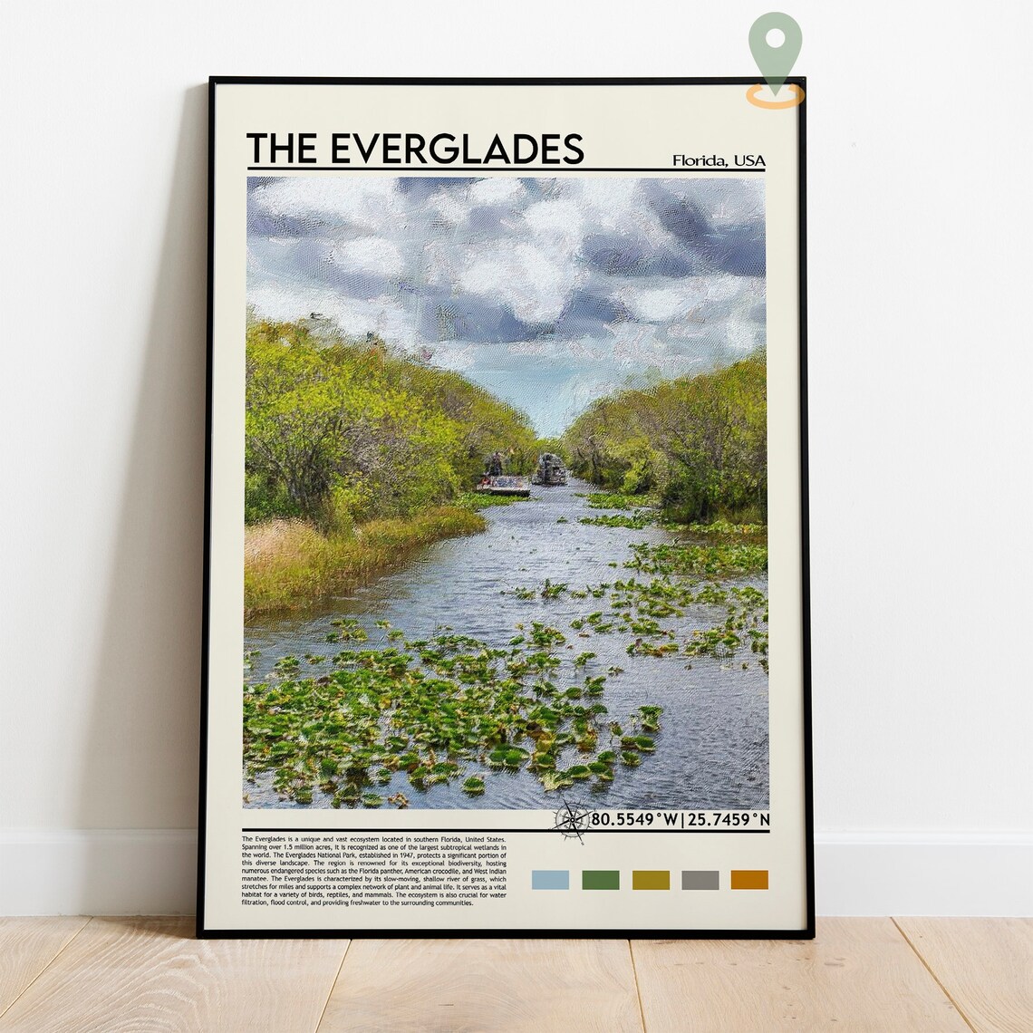 The Everglades Florida Airboat Wetlands Oil Painting Travel Poster - Image 3