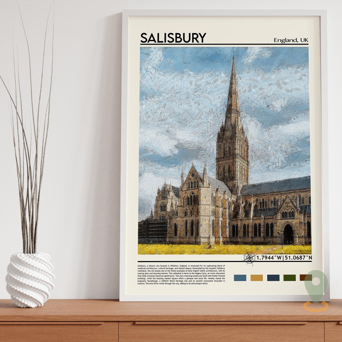 Salisbury England Cathedral Gothic Spire Painting Travel Poster - Image 3