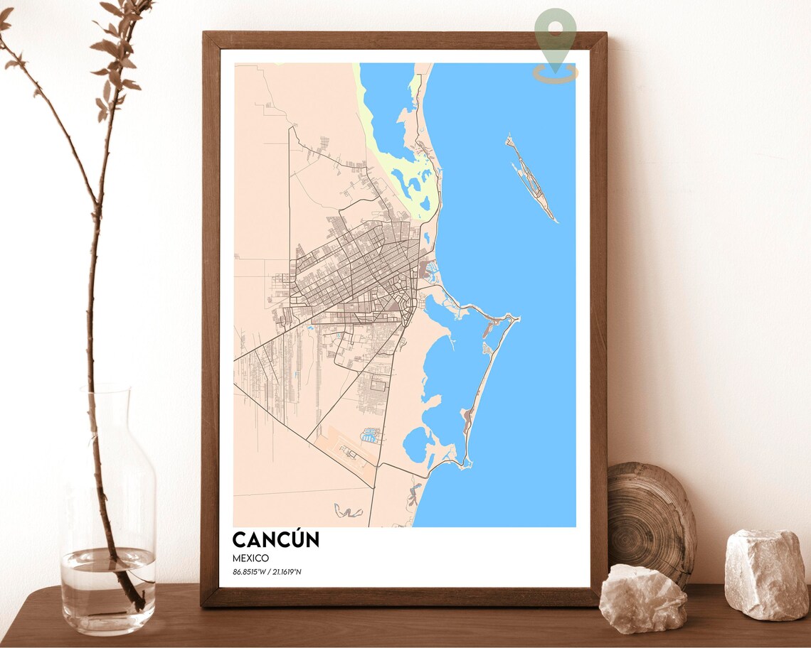 Cancun Mexico Navy Blue Caribbean Coast Modern City Map Design Poster - Image 5