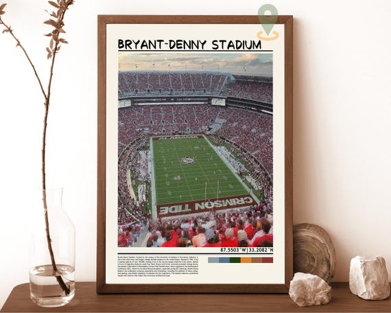 Alabama Football Poster Bryant Denny Stadium Print Print Bryant Denny Stadium Print Wall Art Bryant Denny Stadium Print Poster