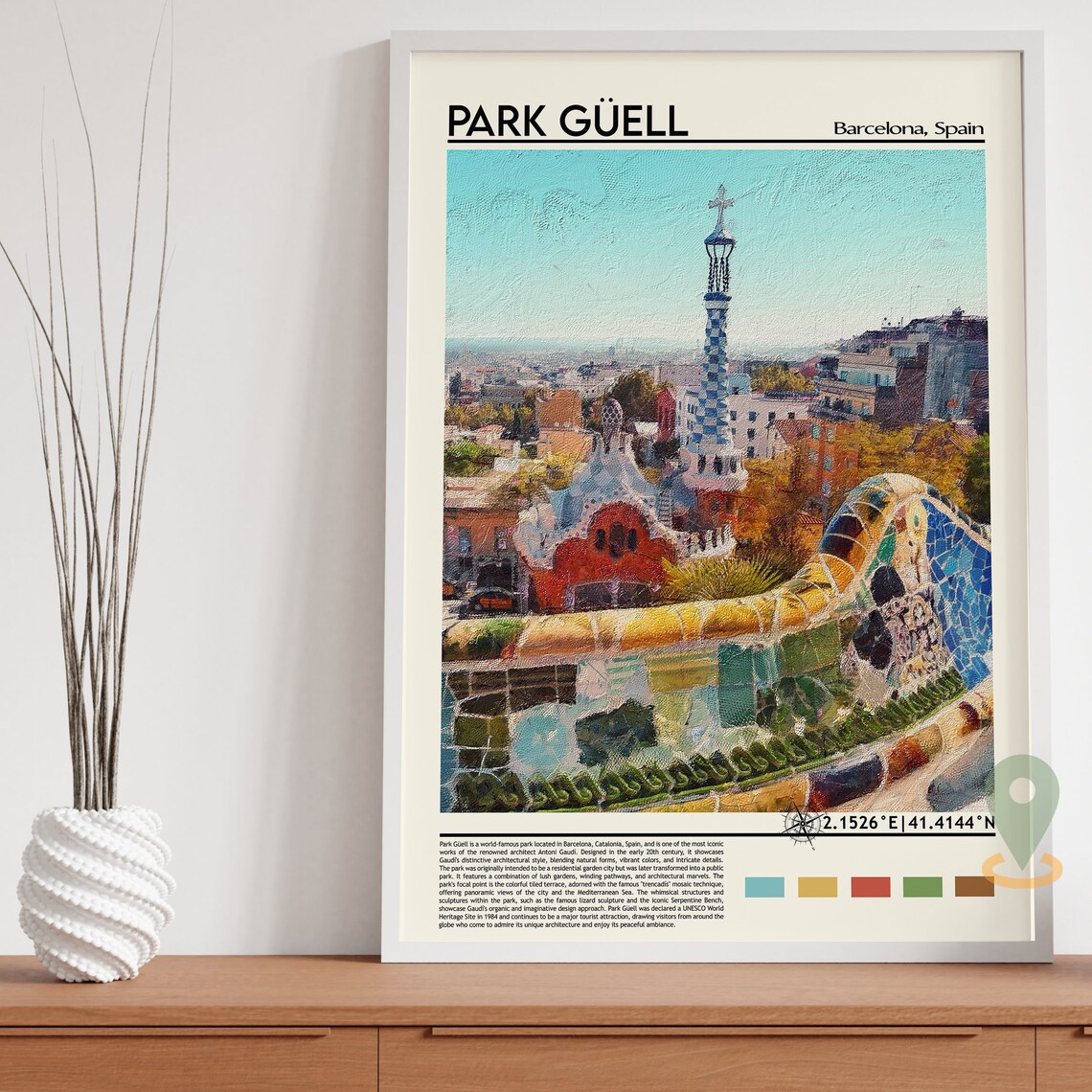 Park Guell Barcelona Gaudi Serpent Mosaic Bench Spain Travel Poster - Image 3