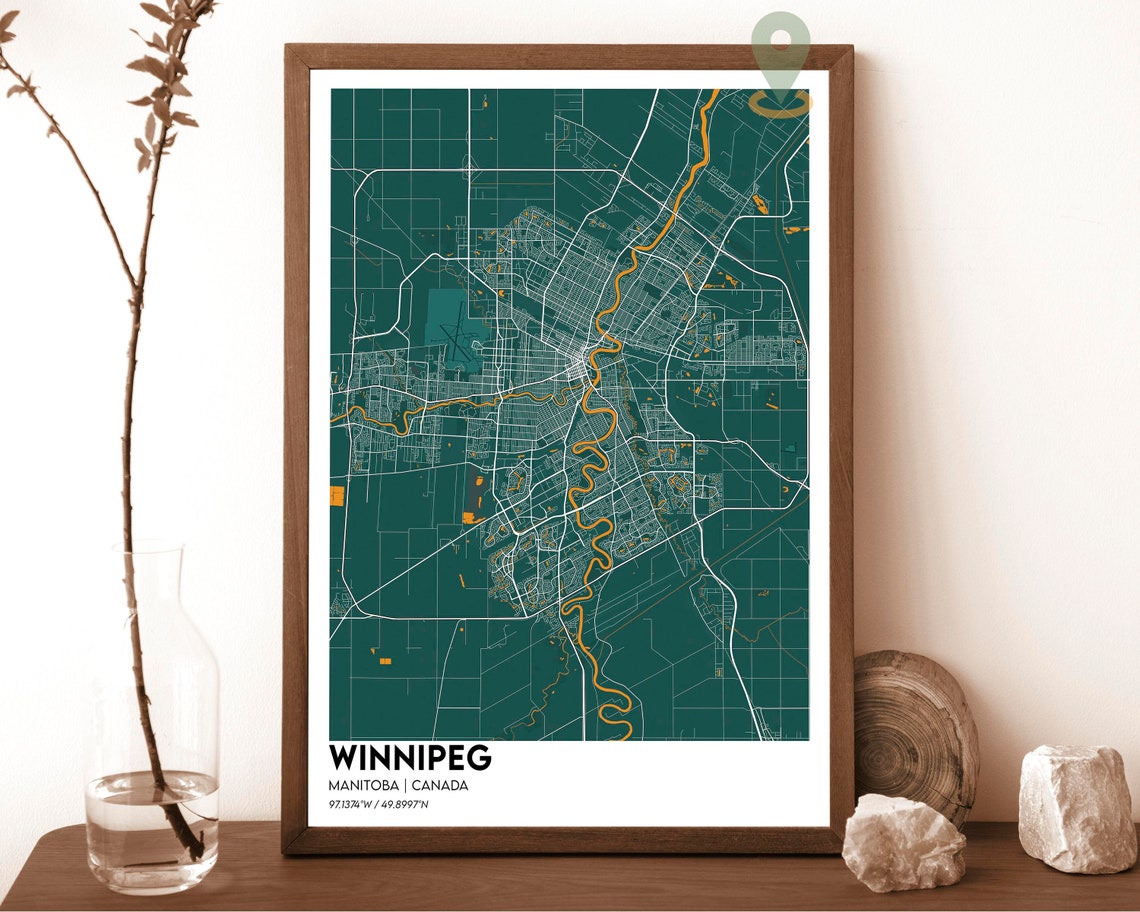 Winnipeg Manitoba Canada Emerald Green Modern City Map Grid Poster