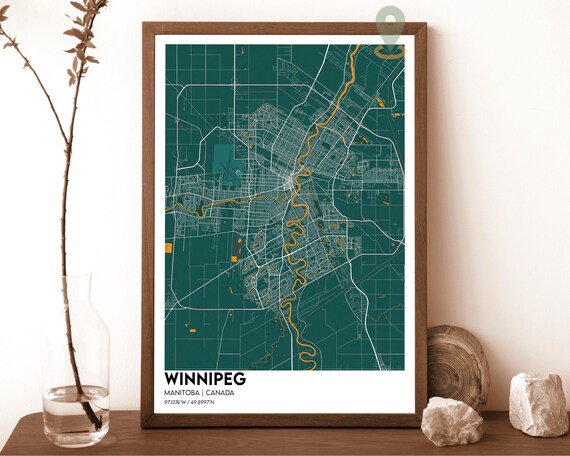 Winnipeg Manitoba Canada Emerald Green Modern City Map Grid Poster