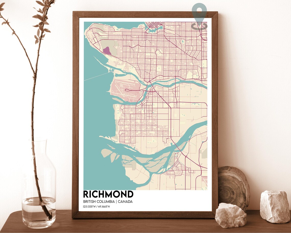 Richmond British Columbia Canada Golden Navy City Map Home Decor Poster - Image 6