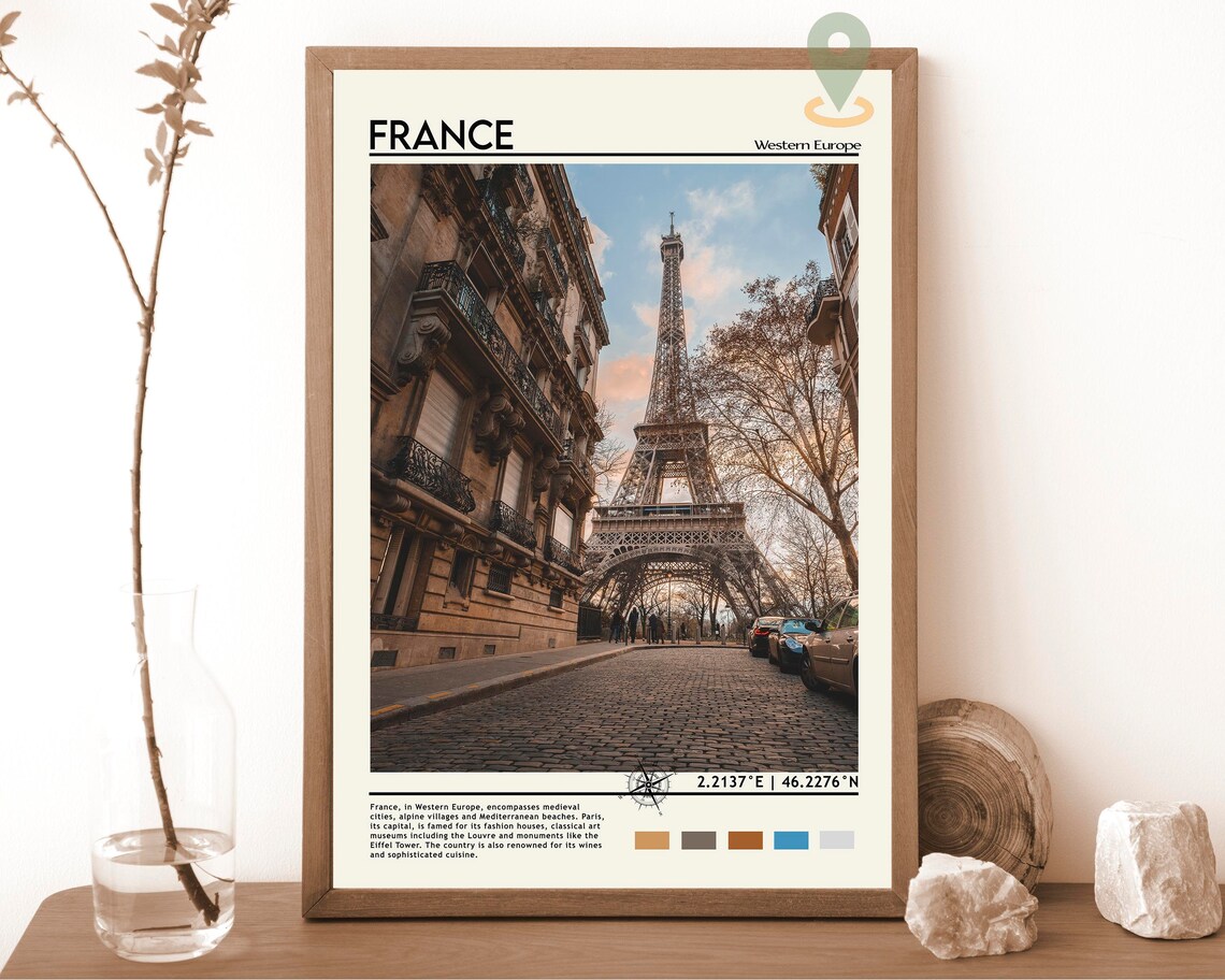 Paris France Eiffel Tower Cobblestone Street Evening Photo Poster