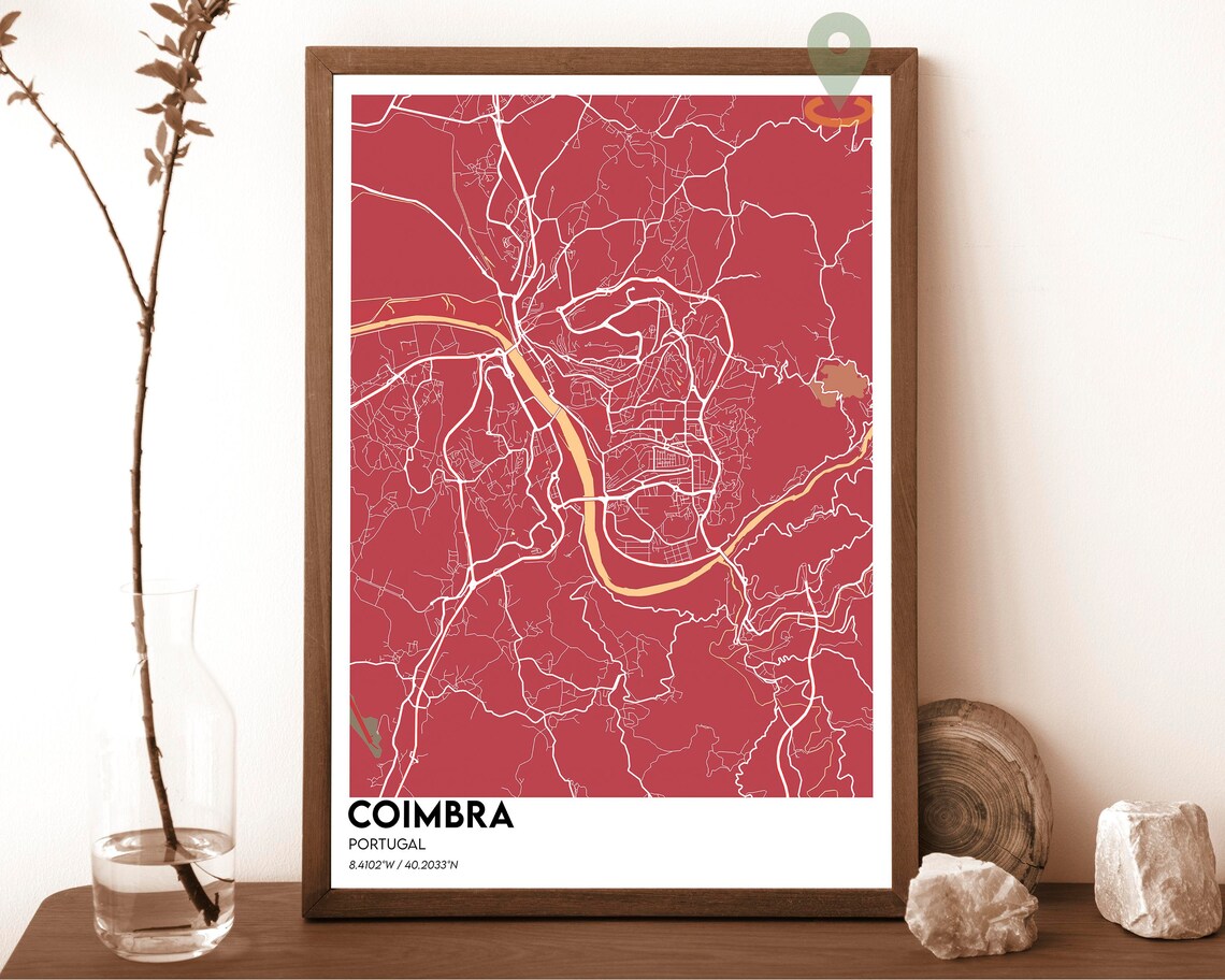 Coimbra Portugal Historic Dark Cyan River City Map Art Poster - Image 5