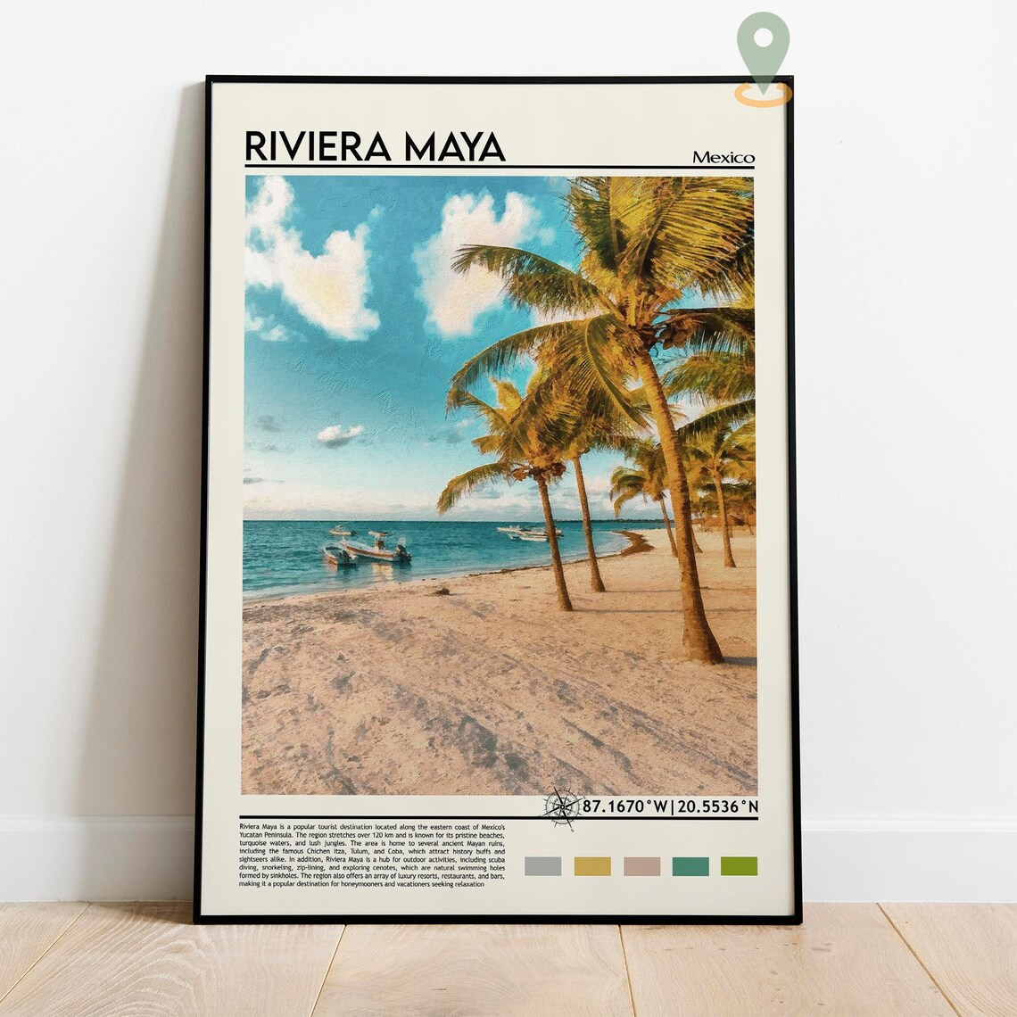 Riviera Maya Mexico Palm Beach Turquoise Sea Boats Travel Poster - Image 3