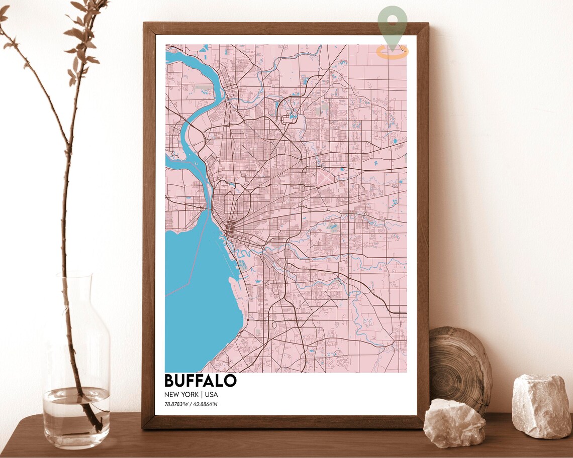Buffalo New York Navy Yellow Bold City Street Map Design Poster - Image 6