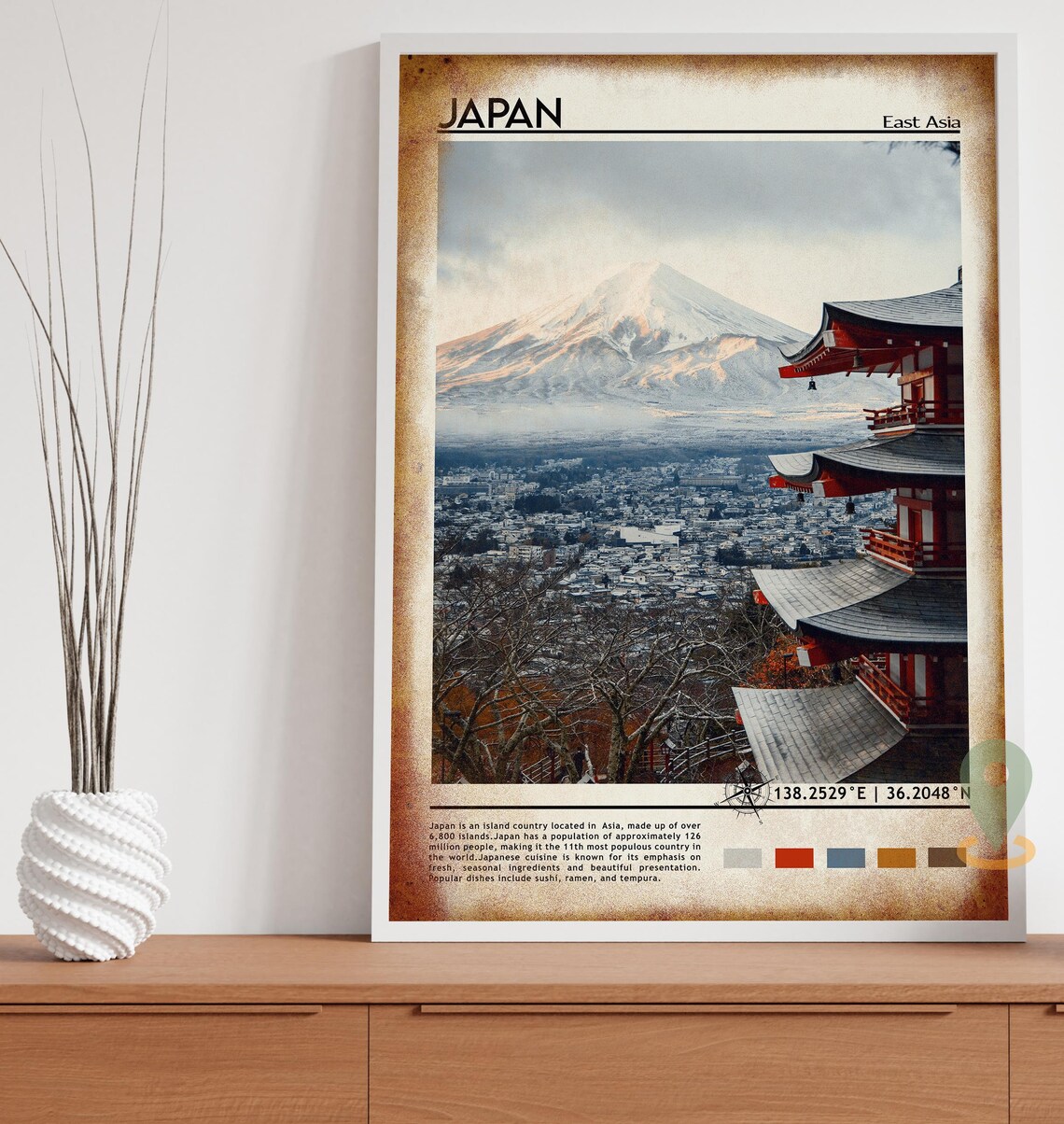 Mount Fuji Japan Snowcapped Peak Red Pagoda City View Travel Poster - Image 5