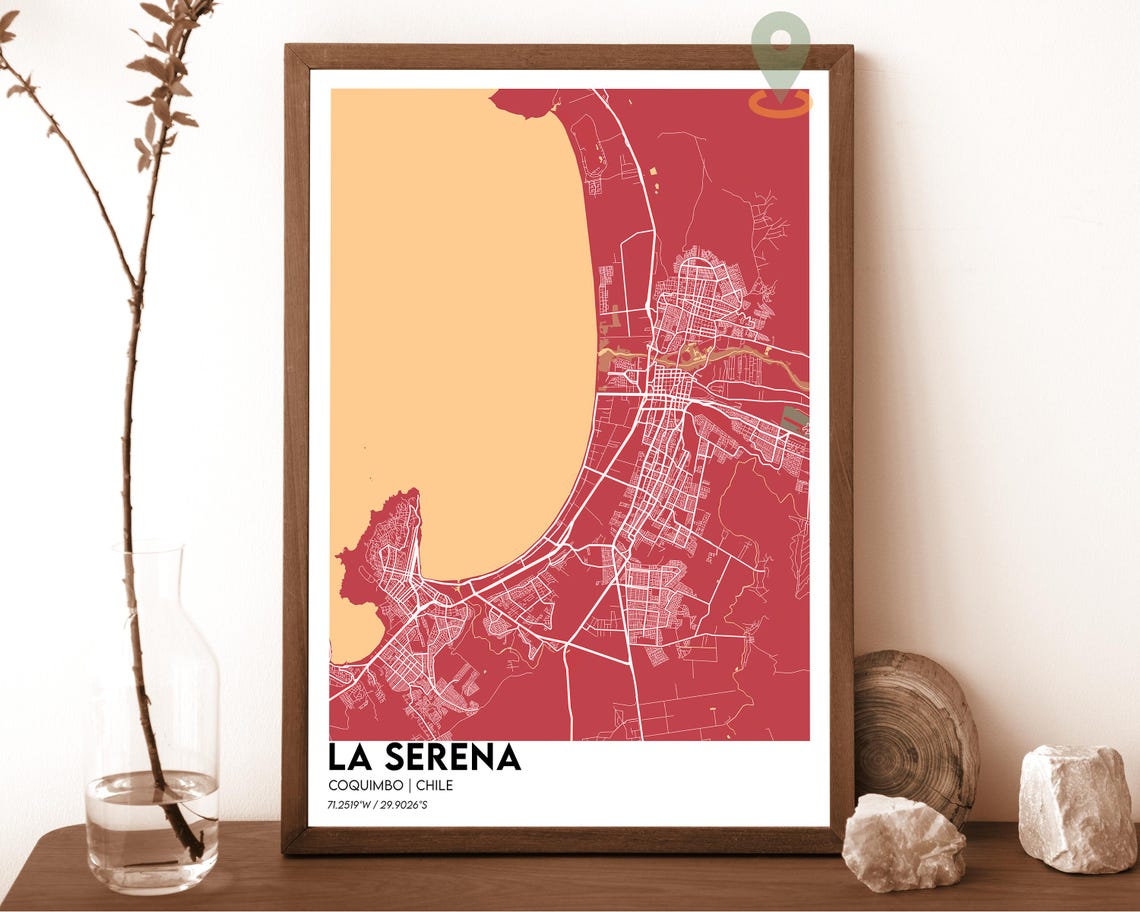 La Serena Chile City Map Minimalist Navy and Mustard Yellow Poster - Image 6