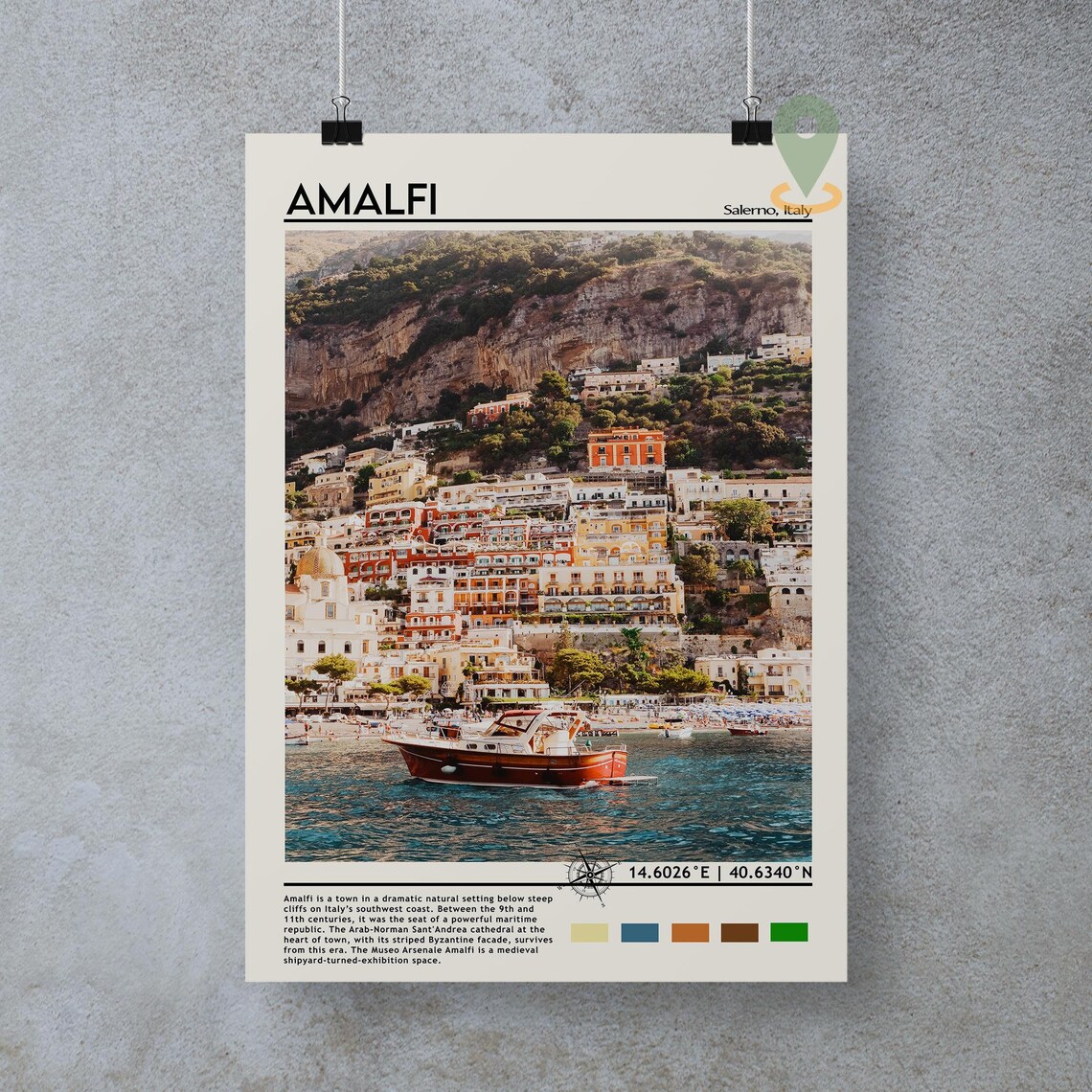 Amalfi Italy Coast Colorful Village Boat Photo Travel Poster - Image 3