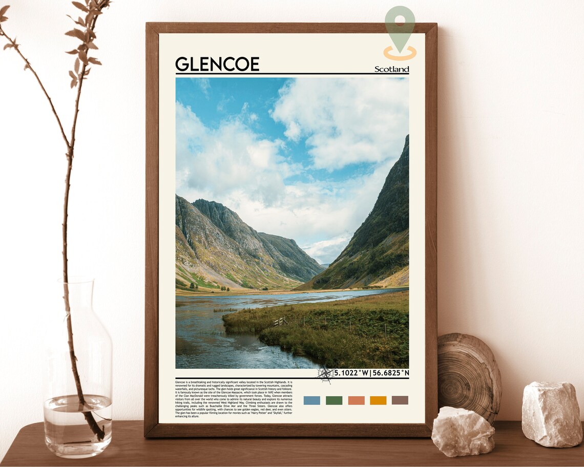 Glencoe Scotland Dramatic Mountain Valley Highlands Travel Poster