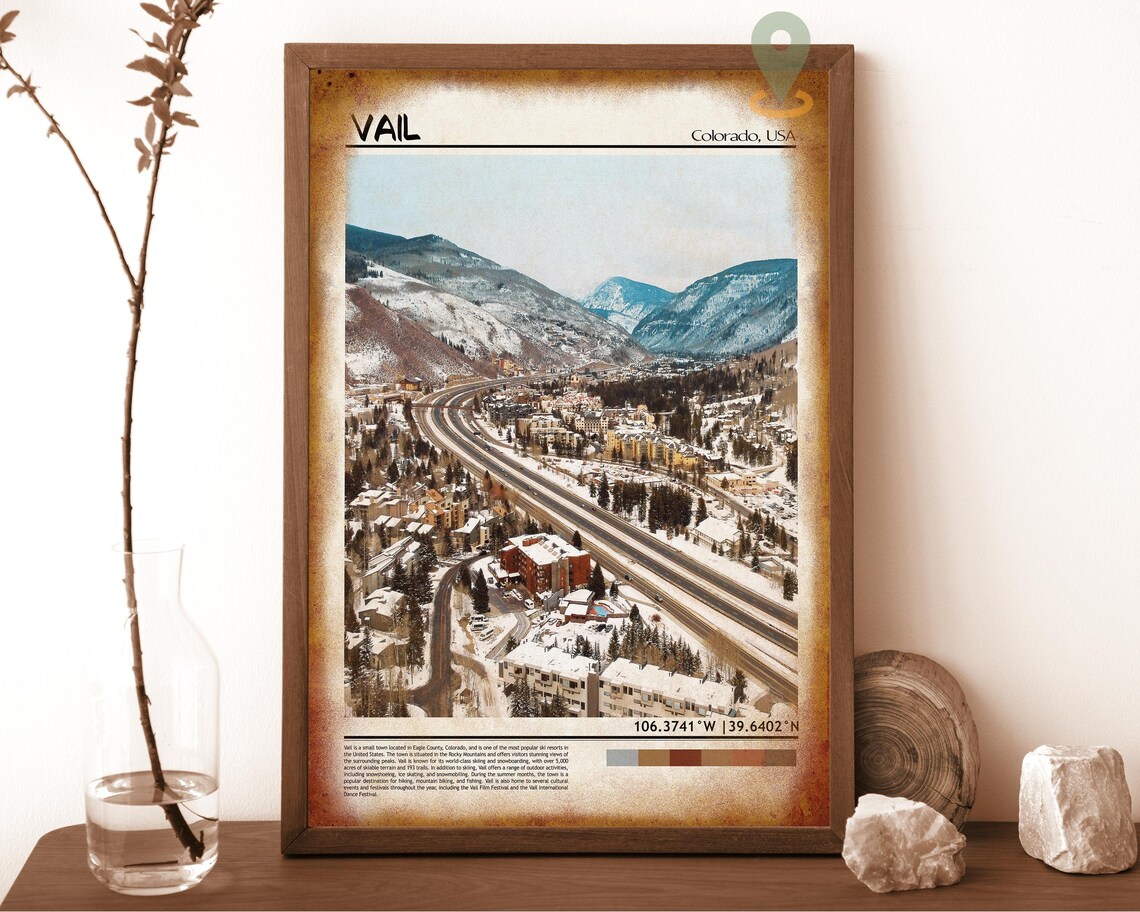 Vail Colorado Ski Resort Snowy Winter Valley Aerial View Poster - Image 6