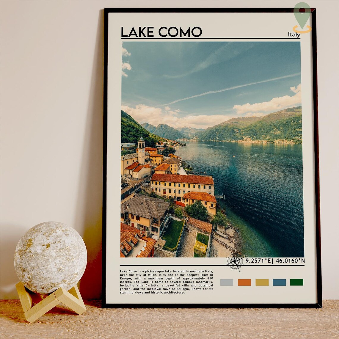Lake Como Italy Lakeside Village Church Bell Tower Travel Poster - Image 3
