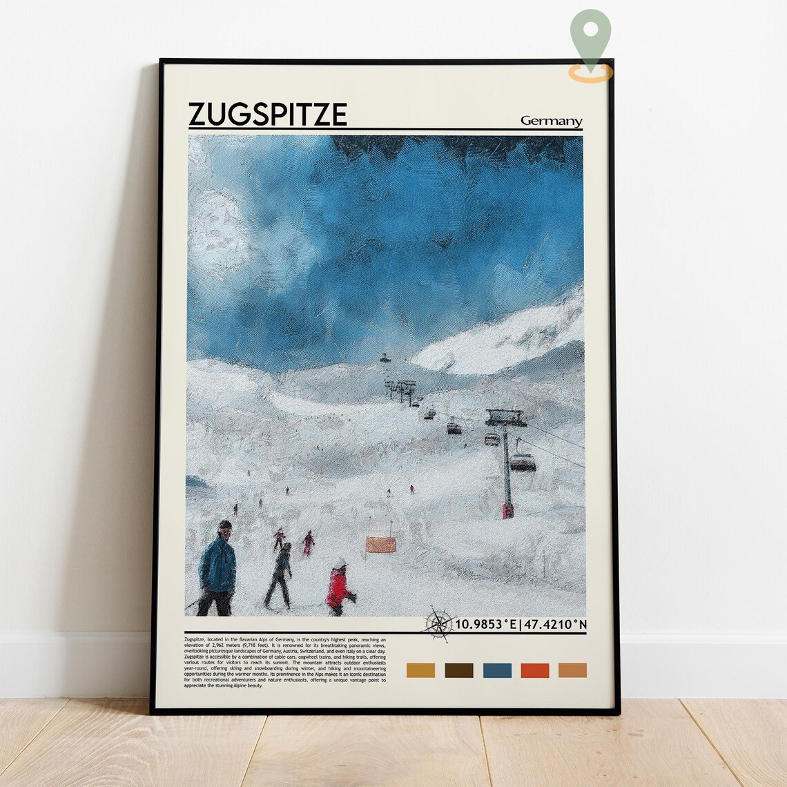 Zugspitze Germany Alpine Ski Slope Gondolas Snow Resort Art Poster - Image 5