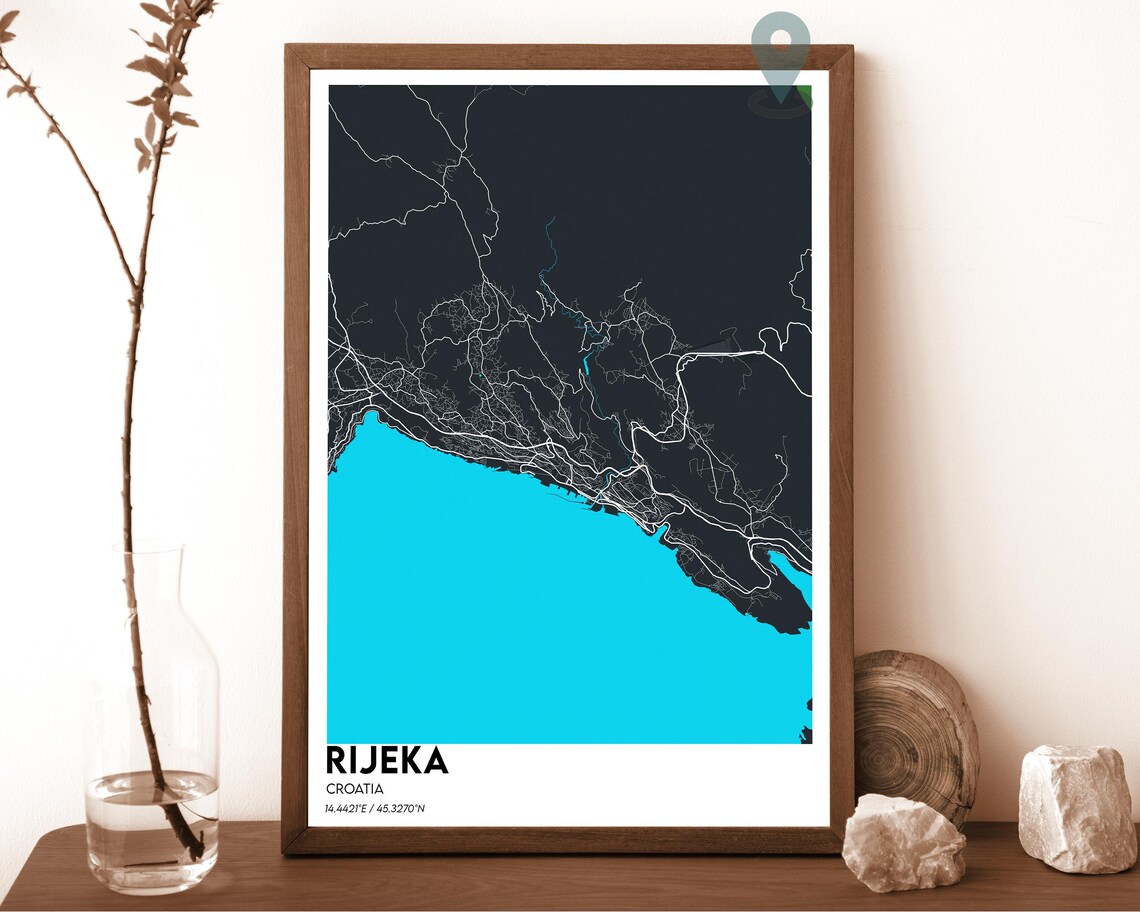 Rijeka Croatia Golden Yellow Navy Coastal City Map Home Decor Poster - Image 6