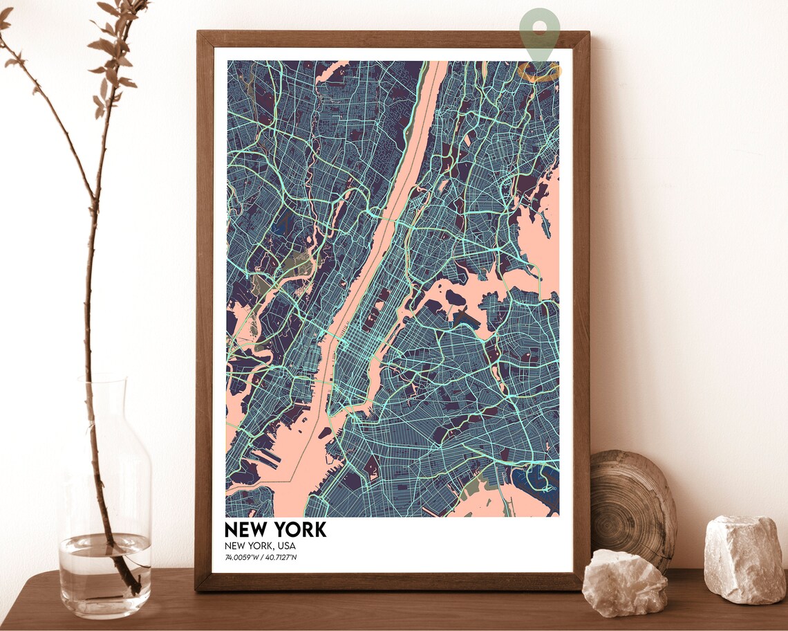 New York City Street Map Midnight Blue Modern Minimalist Poster
