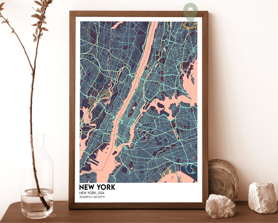 New York Map New York Map Print New York City Map New York Wall Art New York Travel Poster New York Poster New York City Poster