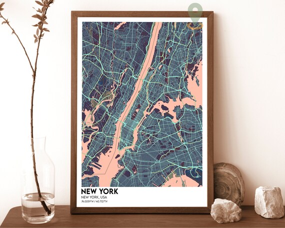 New York City Street Map Midnight Blue Modern Minimalist Poster