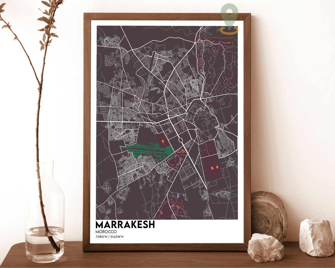 Marrakesh Morocco Dark Minimalist Night Street City Map Art Poster - Image 4