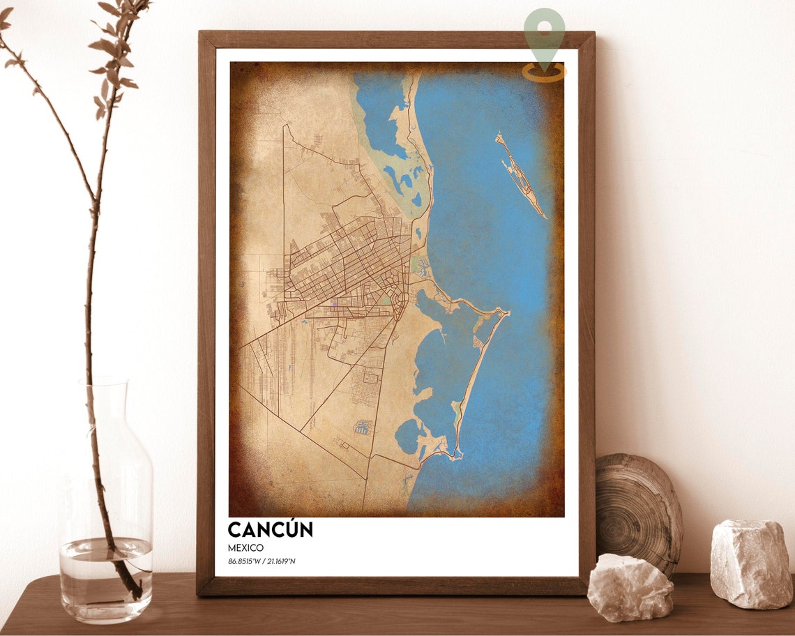 Cancun Mexico Navy Blue Caribbean Coast Modern City Map Design Poster - Image 2