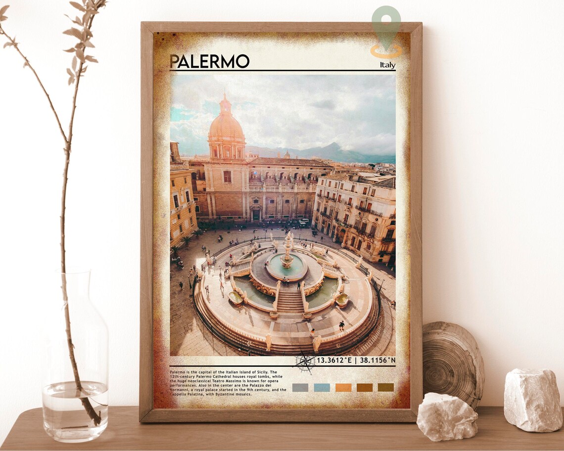 Palermo Italy Sicily Pretoria Fountain Travel Poster City View - Image 6