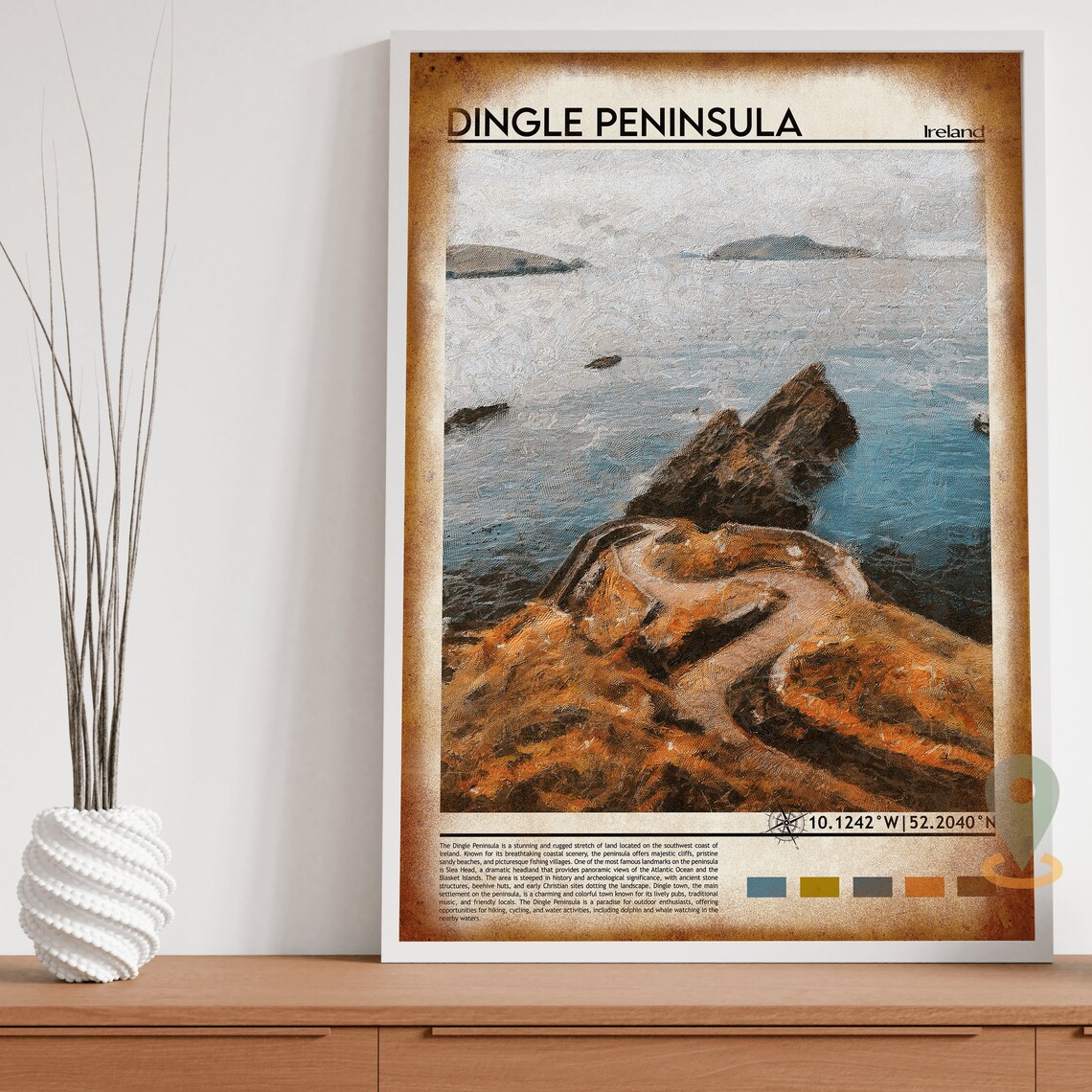 Dingle Peninsula Ireland Rocky Coast Watercolor Travel Poster - Image 4