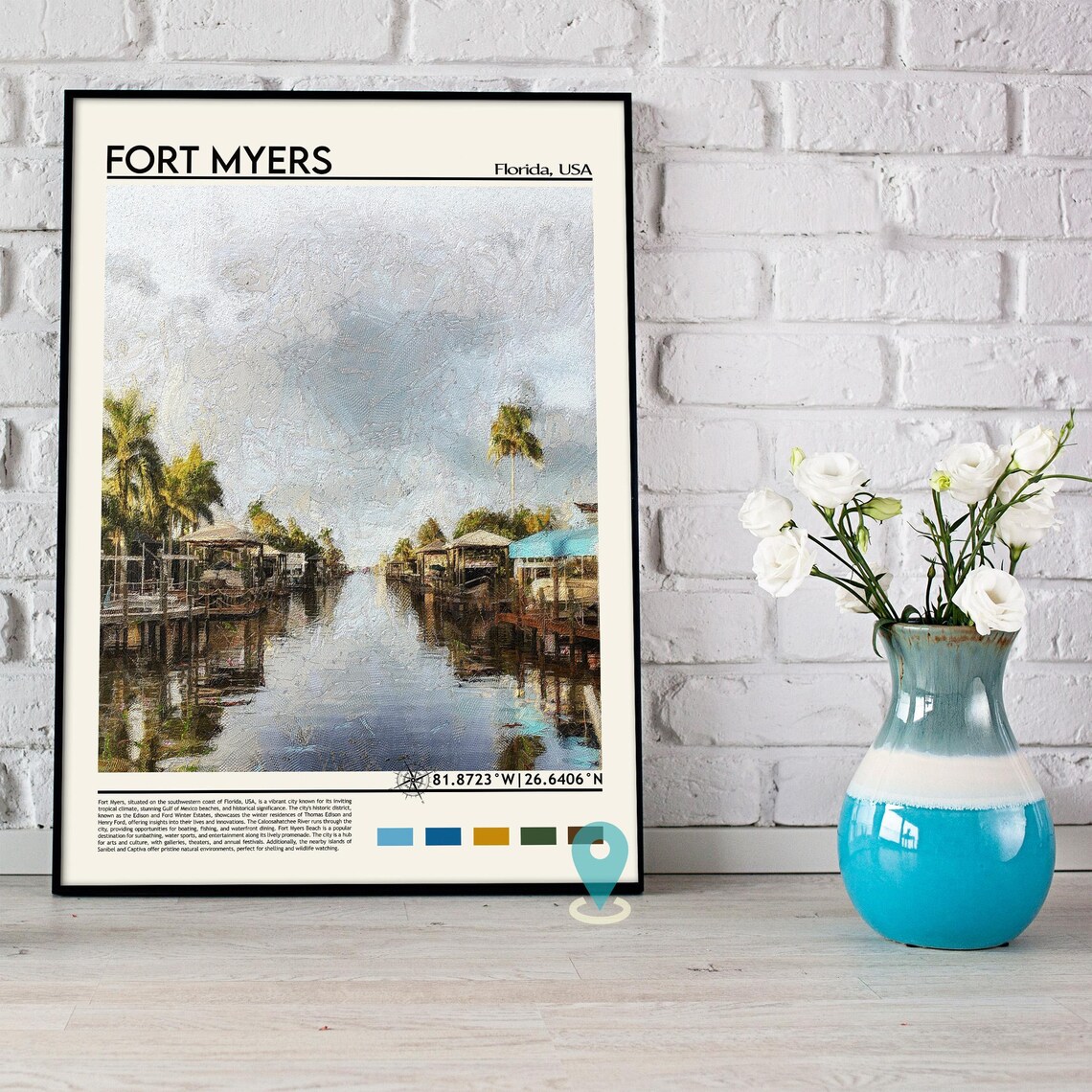 Fort Myers Florida Gulf Coast Waterfront Sunset Boats Travel Poster - Image 3