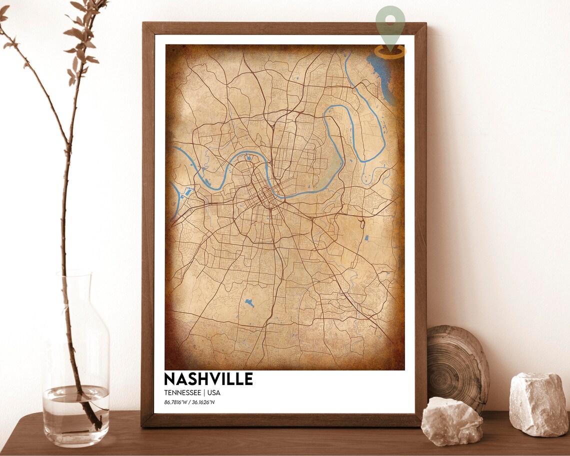 Nashville Tennessee USA Teal Riverbend City Street Map Poster - Image 6