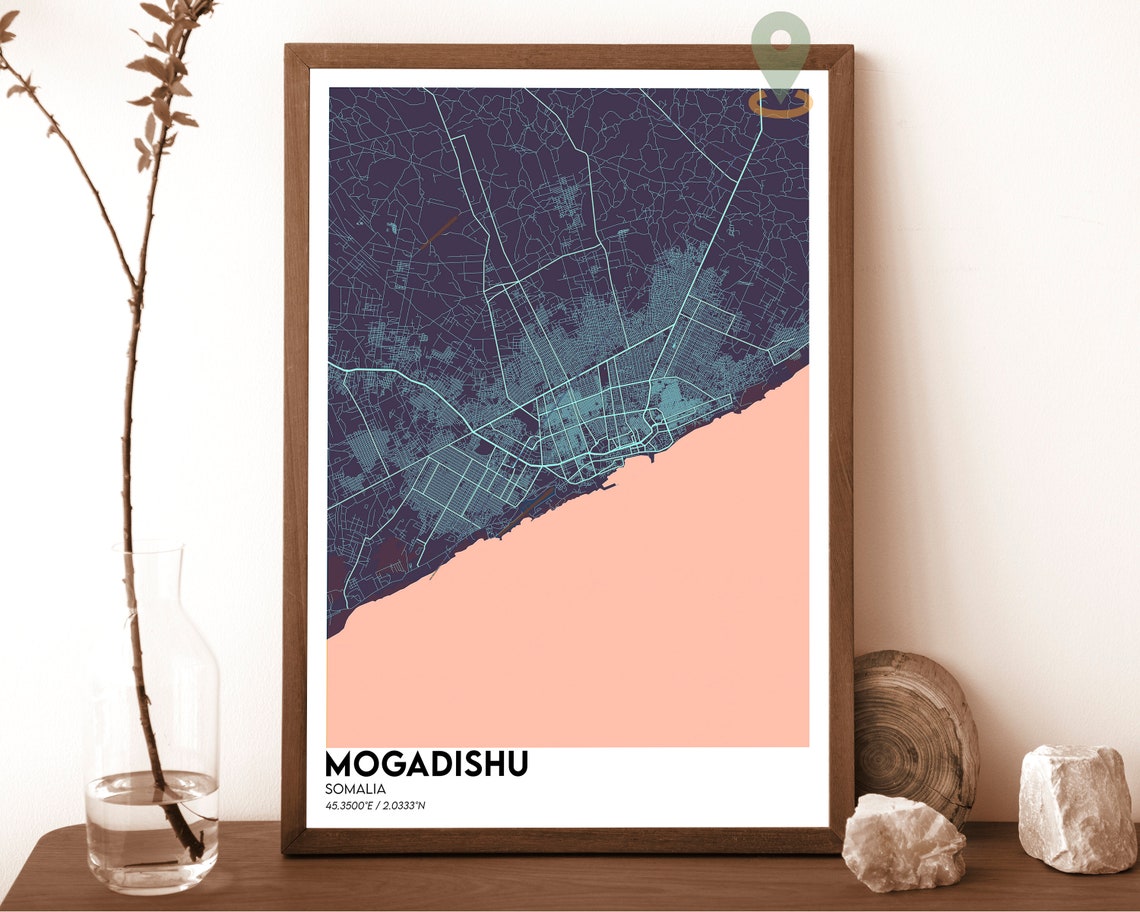 Mogadishu Somalia Red Gold Bold Minimalist City Map Art Poster - Image 3