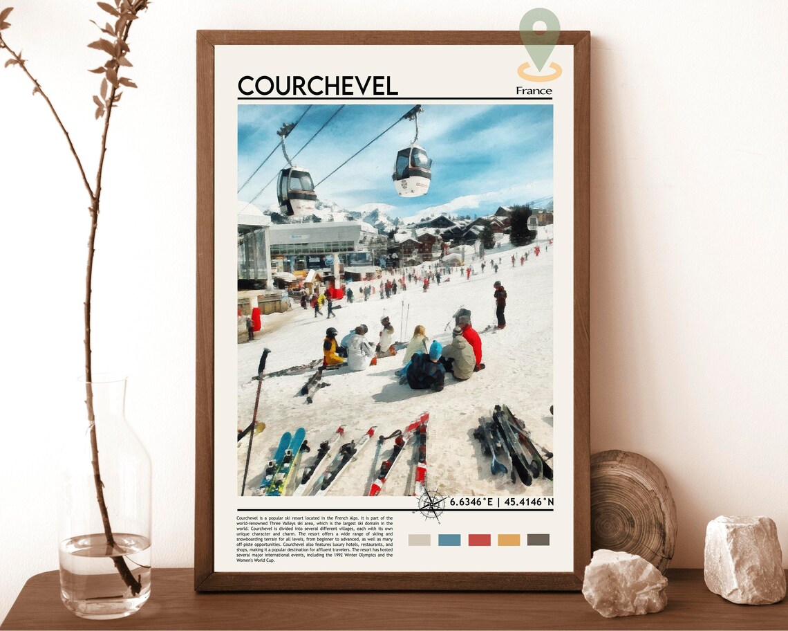Courchevel France Ski Slopes Gondola Photo Alpine Travel Wall Art