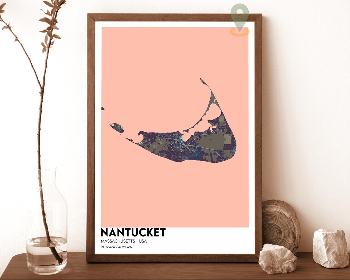 Nantucket Massachusetts Mustard Yellow Island Map Art Poster - Image 3