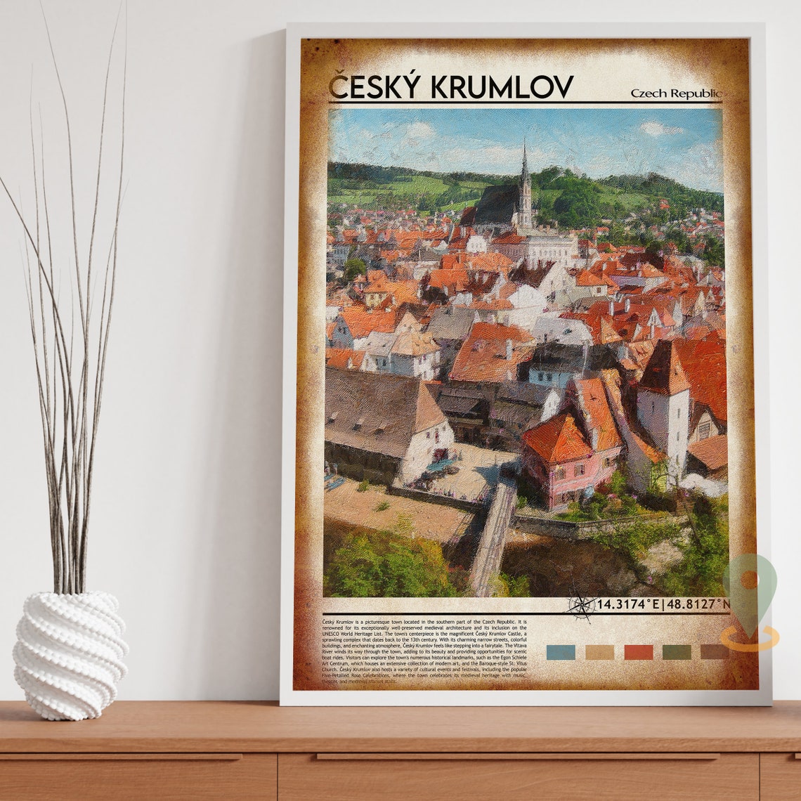 Cesky Krumlov Czech Republic Medieval Old Town Aerial Poster - Image 4