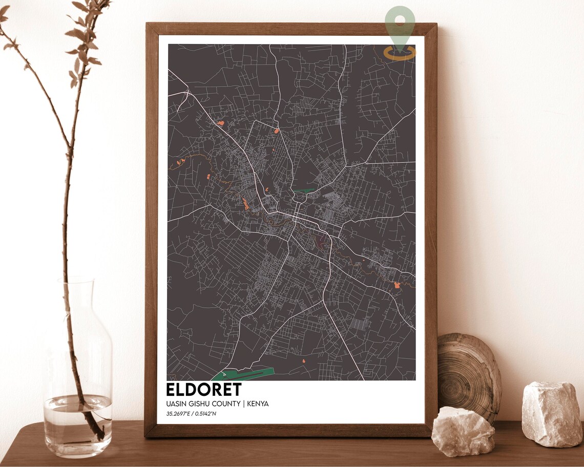 Eldoret Kenya Dark Charcoal Minimal City Map Modern Art Poster - Image 4