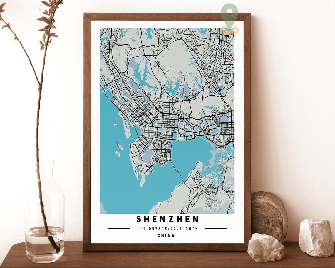 Shenzhen China City Map Art Poster Teal Orange Modern Wall Decor - Image 6