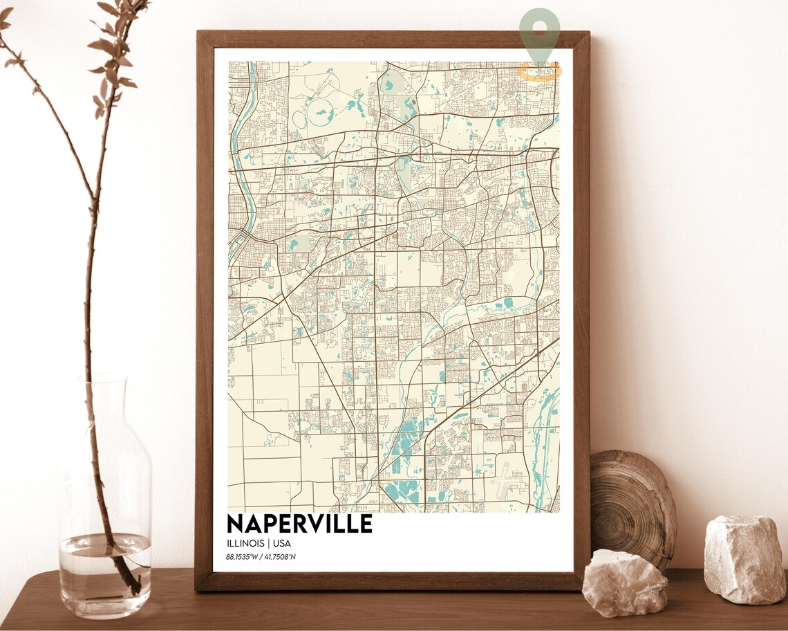 Naperville Illinois Bold Dark Purple Modern City Map Art Poster - Image 5