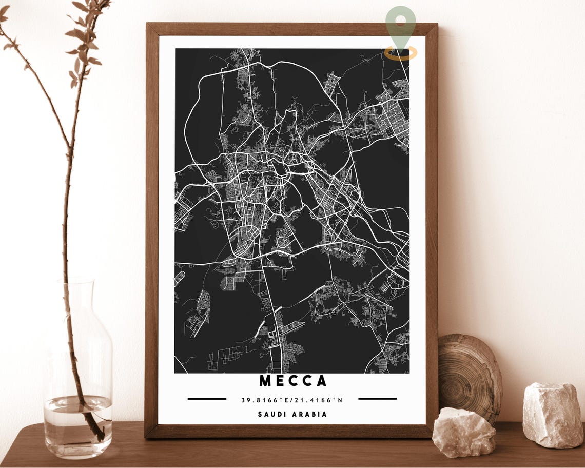 Mecca Saudi Arabia City Map Dark Navy Modern Street Grid Wall Poster - Image 3