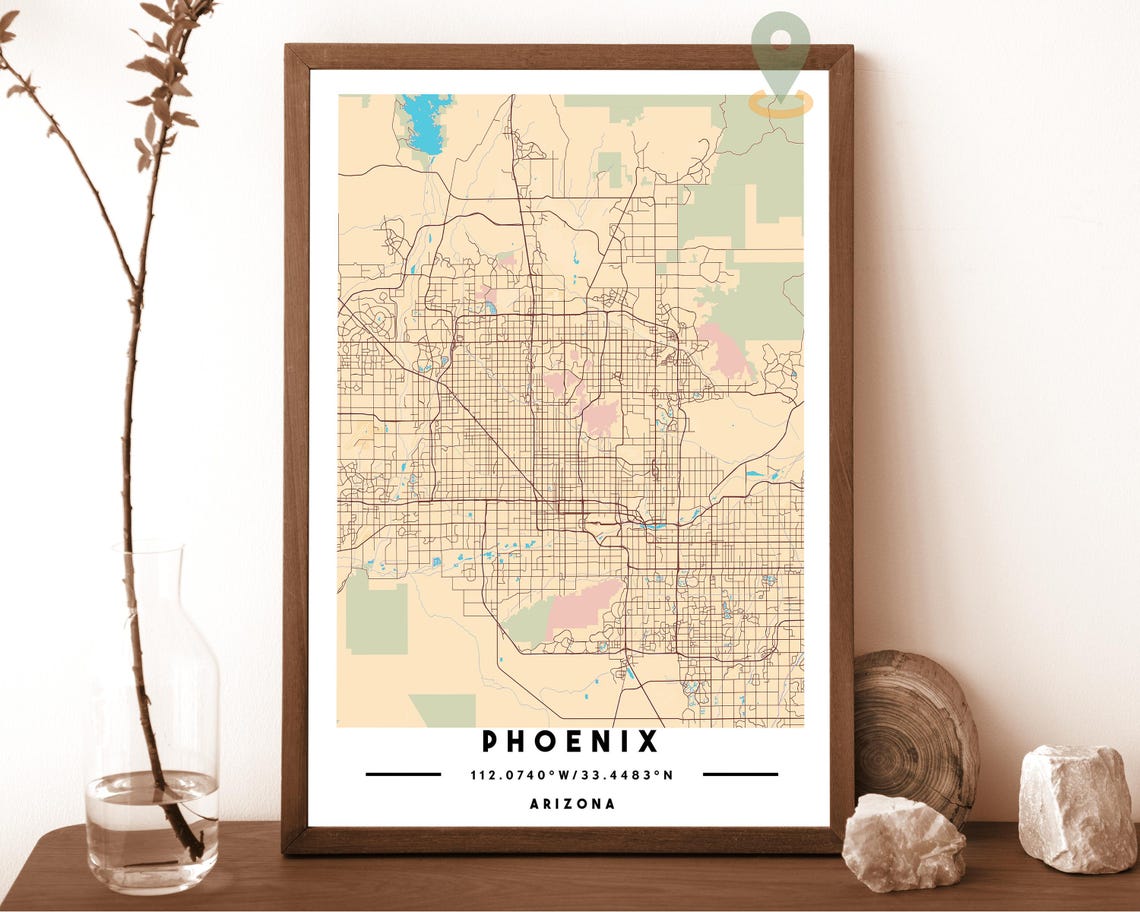 Phoenix Arizona USA Downtown Grid Dark Minimalist Map Poster - Image 3
