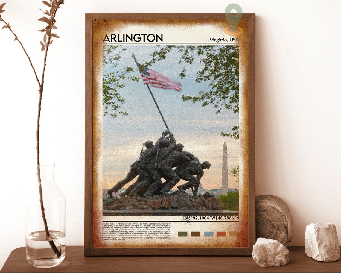 Arlington Virginia Marine Corps Memorial Flag Sunset Travel Poster - Image 6
